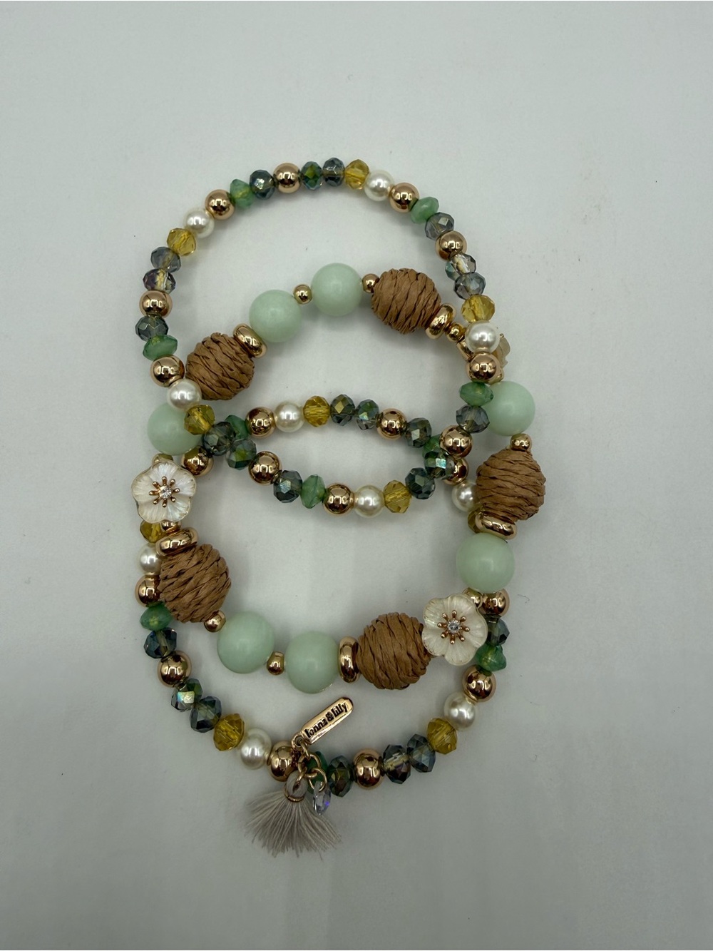 Lonna & Lilly Multi-Strand Beaded Bracelet Set Gold Tone Mint Green Pearl Tassel - Picture 4 of 17